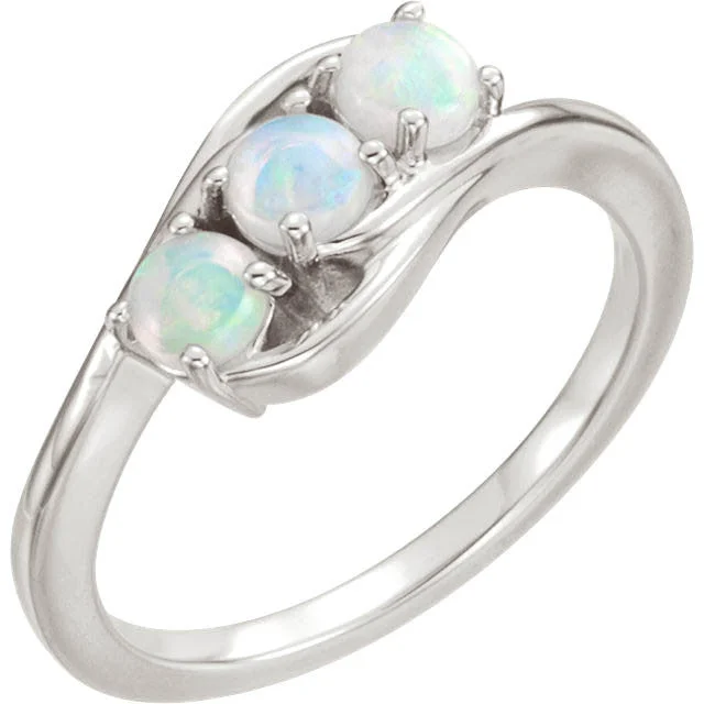 Ladies squared charm rings -14k Gold Genuine Australian Opal Three Stone Ring - White, Yellow or Rose