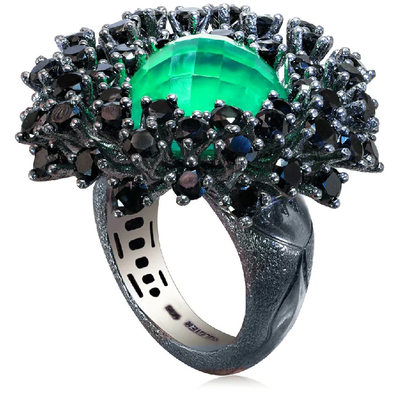 Ladies halo charm rings -Silver Astra Ring with Green Agate Quartz & Spinel