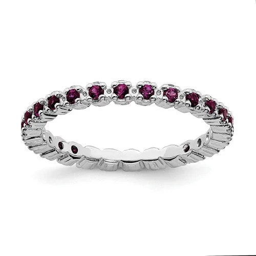 Ladies loving sentiment rings -Sterling Silver Stackable Expressions Rhodolite Garnet Eternity Ring