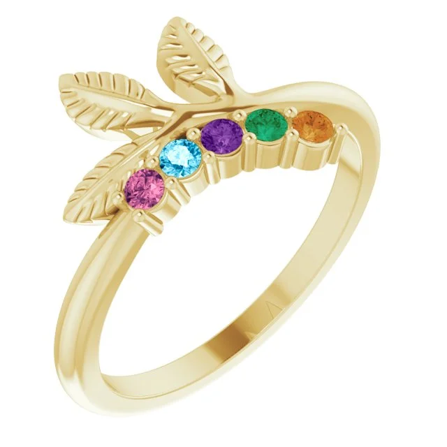 Ladies zirconia spark rings -Mother's Family Floral Birthstone Ring