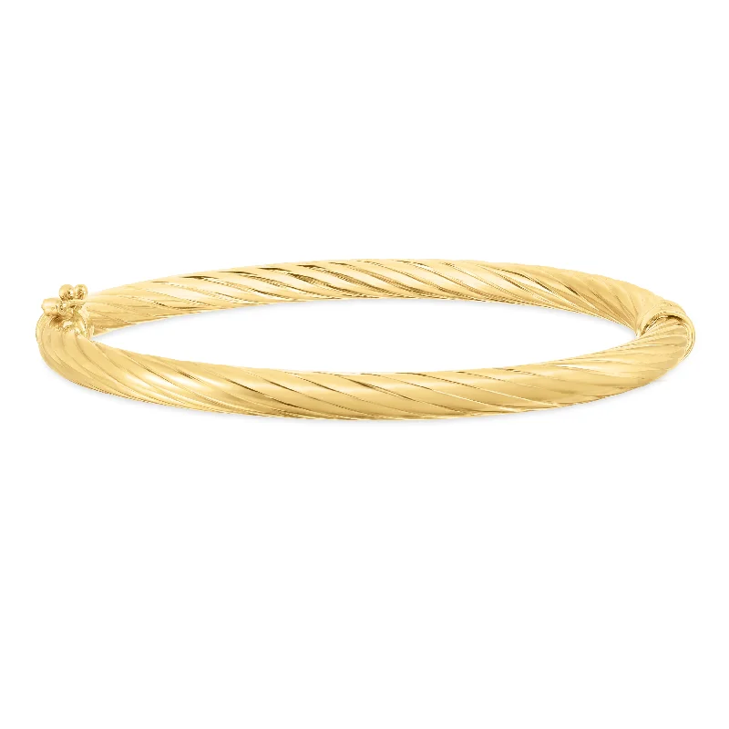 ladies bracelets enamel detailing -14K Yellow Gold Twist Bangle