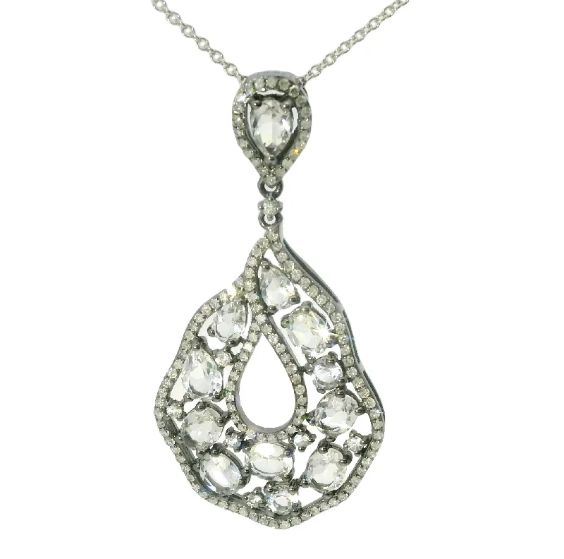 Ladies Necklaces Twisted Shine-Gorgeous Estate 14K White Gold Topaz Diamond Drop Pendant Necklace