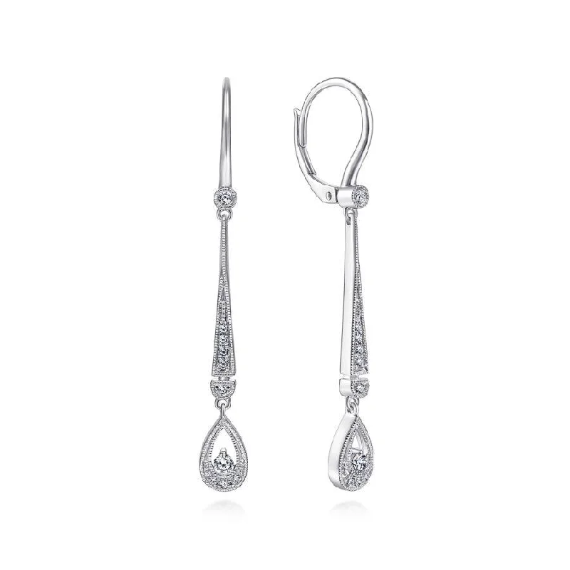 Ladies orbit glow earrings -Gabriel & Co. - EG13823W45JJ - 14K White Gold Diamond Bar Leverback Earrings