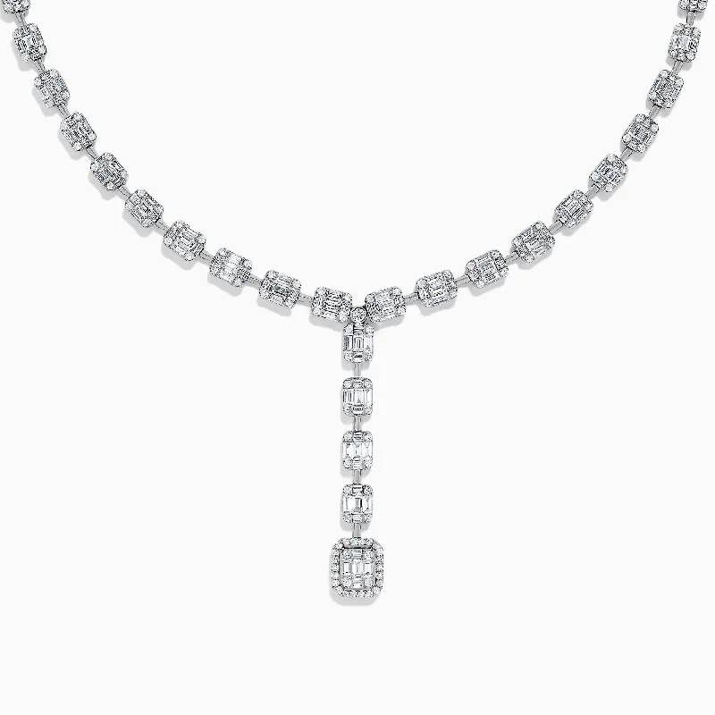 Ladies Necklaces with Cyan Richterite-Classique 18K White Gold Diamond Lariat Necklace, 3.74 TCW