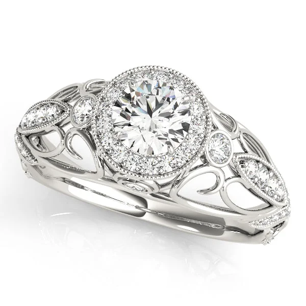 Ladies oceanic shell wedding rings -Halo Diamond Engagement Ring