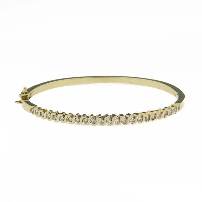 ladies yellow gold bracelets beads -1.15ctw Round Brilliant Diamond Hinged Bangle 6.75" Bracelet in 12K Yellow Gold