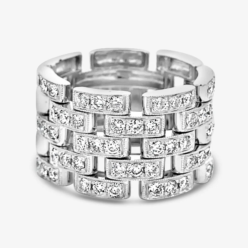 Ladies polished elegance rings -5 Row Diamond Brick Ring