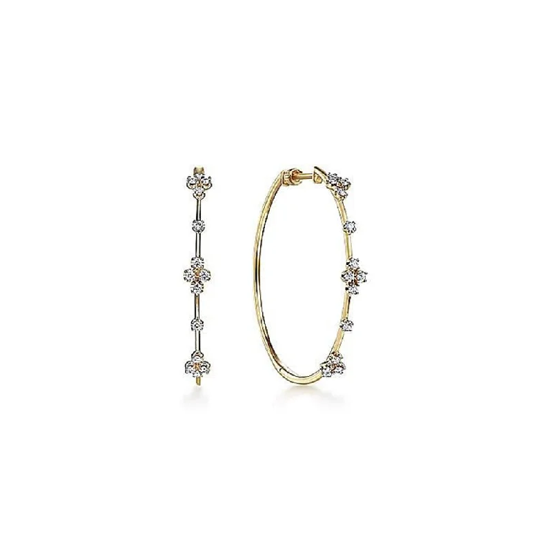 Ladies fanciful gleam earrings -Gabriel & Co. 14k Yellow Gold Prong Set 40mm Round Classic Diamond Hoop Earrings