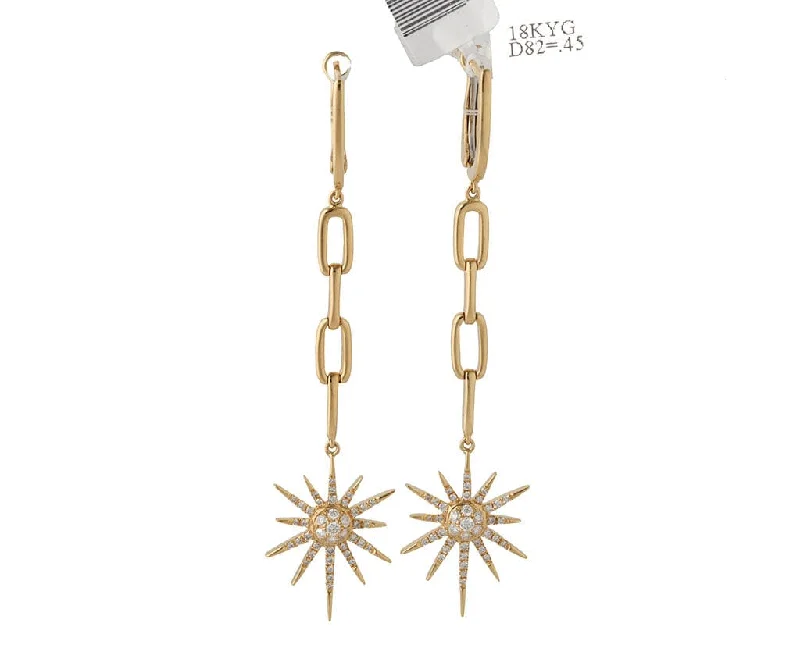 Ladies golden yellow earrings -New 0.45ctw Diamond Starburst Link Dangle Earrings in 18K