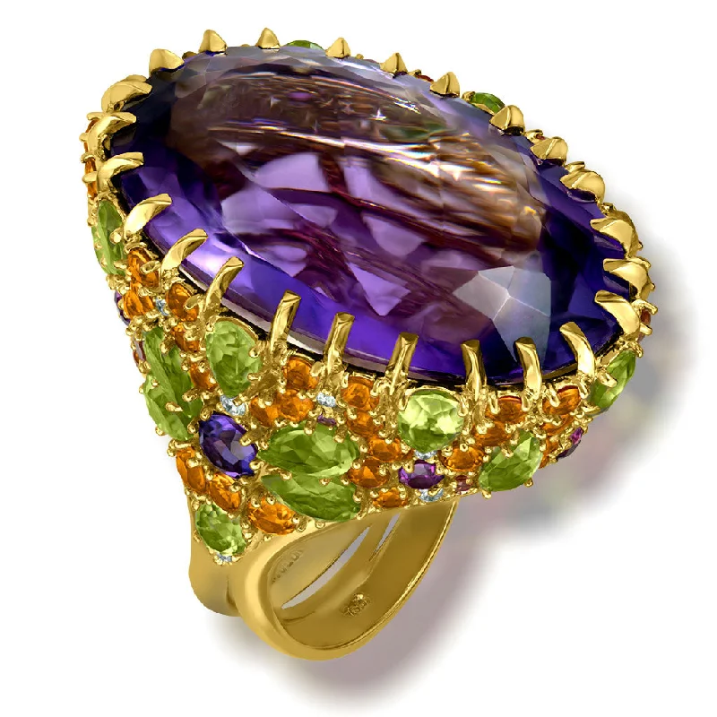 Ladies sisterly spark rings -Gold Blossom Ring with Oval Amethyst & Peridot