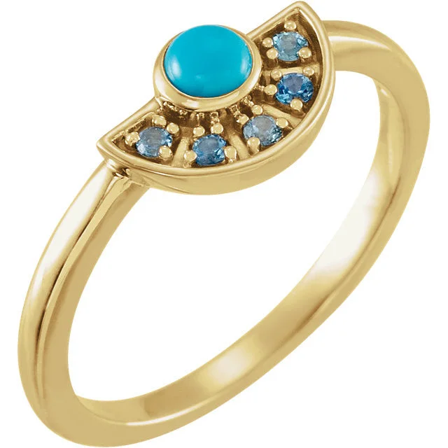 Ladies fiery ruby rings -14K Gold Turquoise & Aquamarine Fan Ring