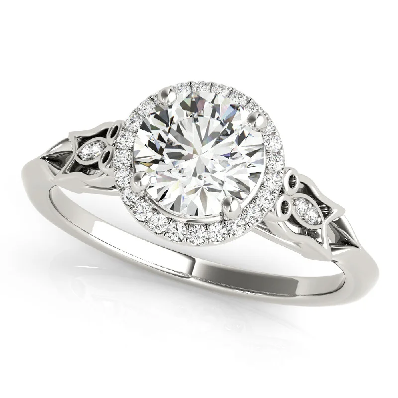 Ladies futuristic gleam wedding rings -Halo Diamond Engagement Ring