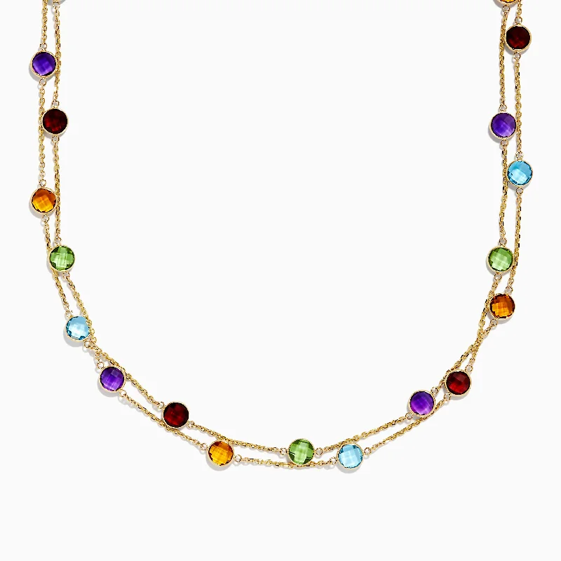 Ladies Necklaces with Lotus Spark-14K Yellow Gold Multi Gemstone Station Necklace, 28.93 TCW