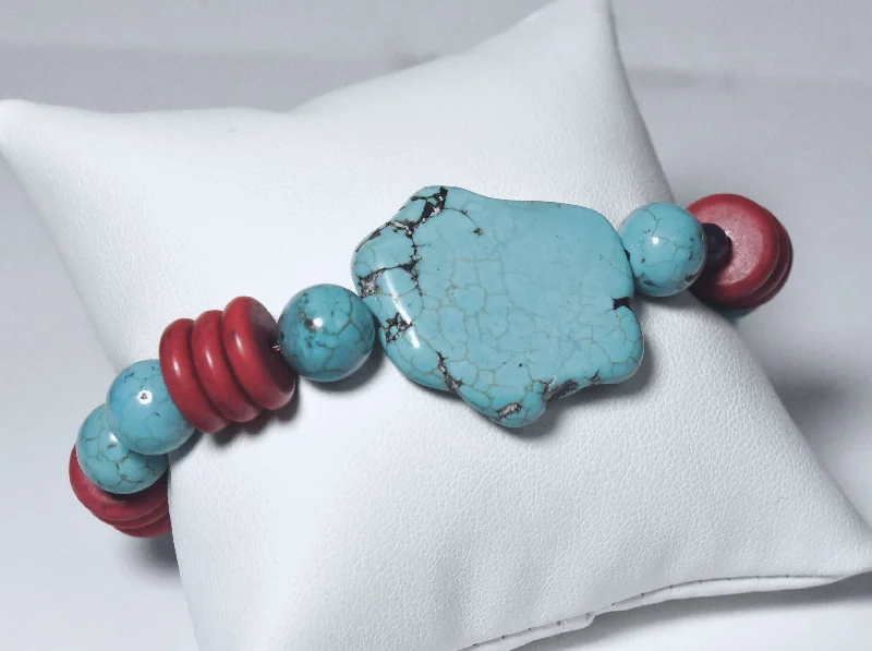 ladies bracelets diamond clusters -Turquoise Beaded Stretch Bracelet