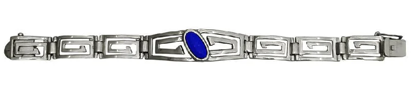 abstract shape bracelets for women -Greek Key Meander Bracelet in Sterling Silver with lapis lazuli (B-71)