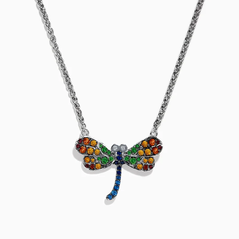 Ladies Necklaces with Fringe Glow-Nature Sterling Silver Multi Gemstone Dragonfly Necklace