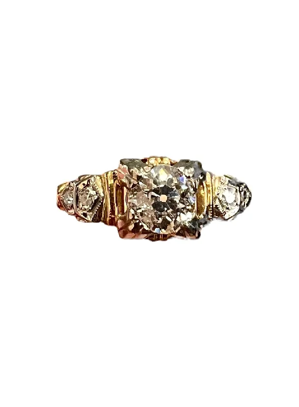 Ladies luxe platinum wedding rings -Vintage Diamond Yellow White Gold Engagement Ring Circa 1940