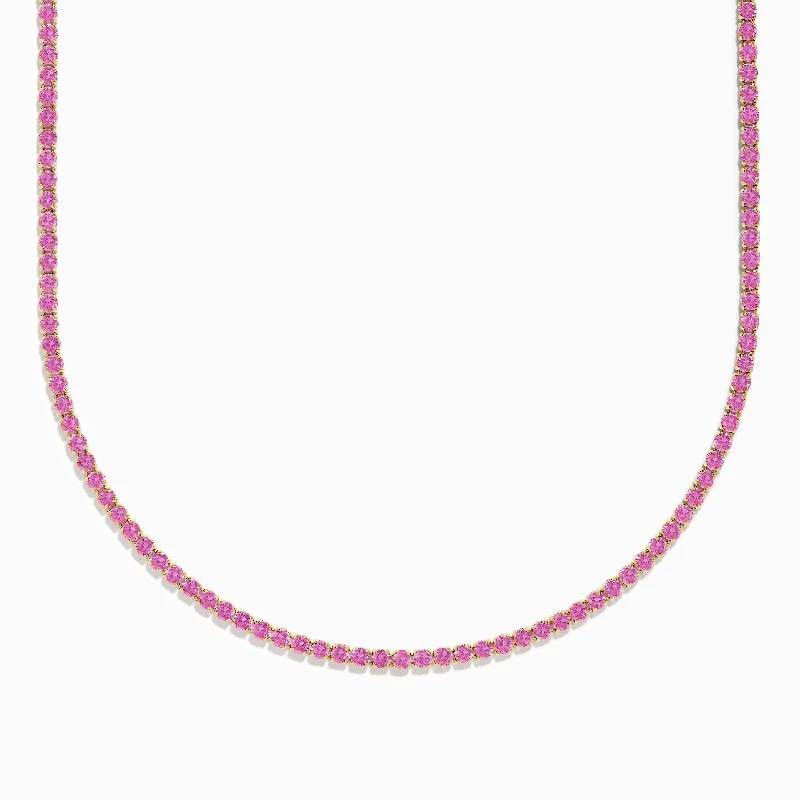 Ladies Necklaces with Petal Spark-14K Yellow Gold Pink Sapphire Tennis Necklace