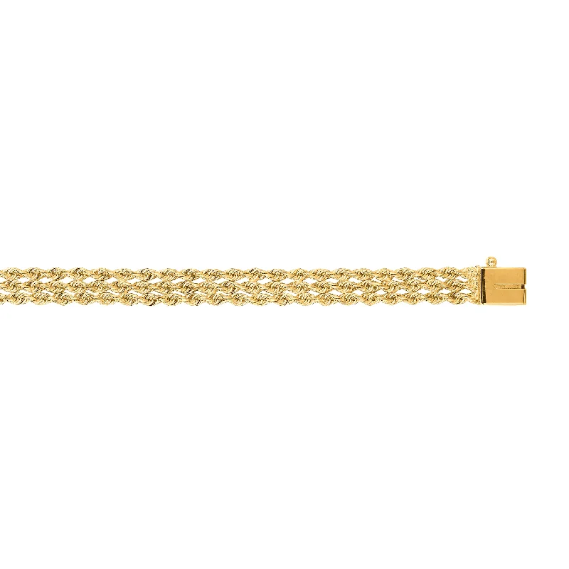 luxury gold bracelets for ladies special events -14K Gold 5.9mm Triple Row Rope Chain Bracelet