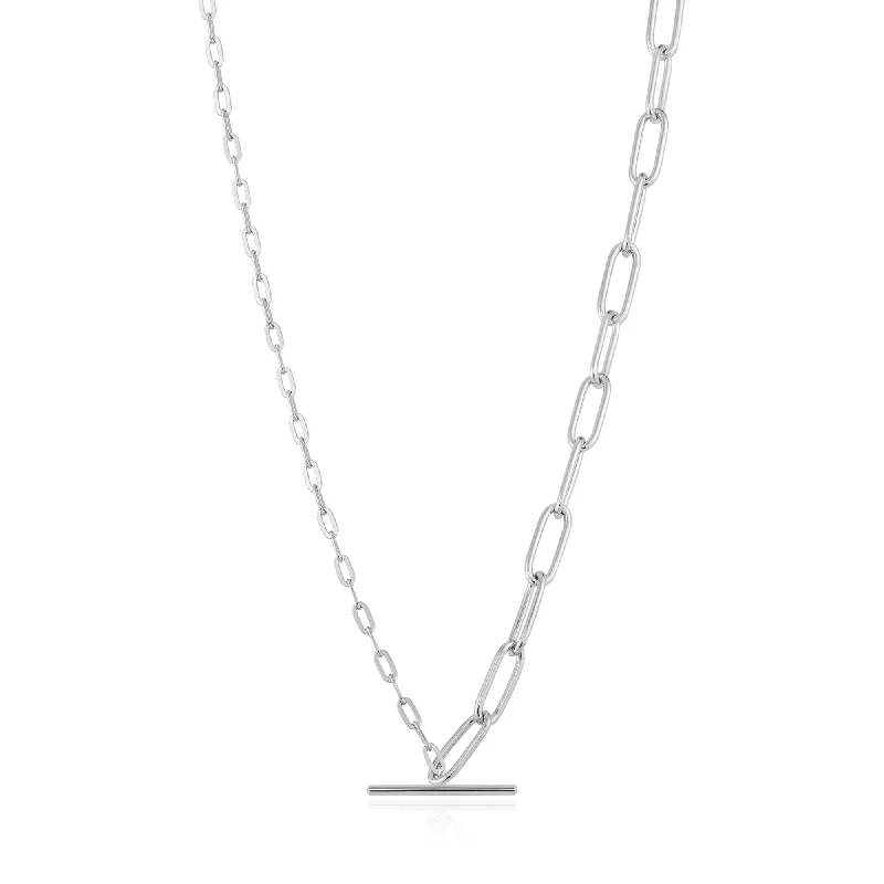 Ladies Necklaces with White Phenakite-MIXED LINK T-BAR NECKLACE