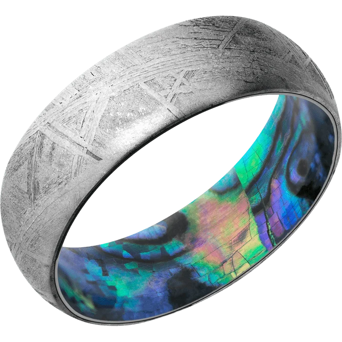 Ladies nostalgic retro rings -7mm wide Domed Meteorite Ring / Abalone Sleeve