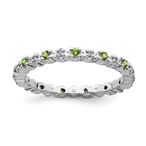 Ladies sisterly spark rings -Sterling Silver Stackable Expressions Peridot & Diamond Alternating Eternity Ring