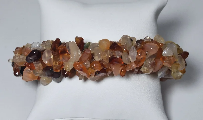 mixed metal bracelets for women -Carnelian Citrine and Quartz Chunky Beaded Bracelet