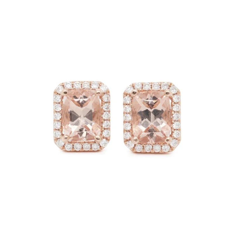 Ladies bar sparkle earrings -14k Rose Gold Morganite And Diamond Earrings