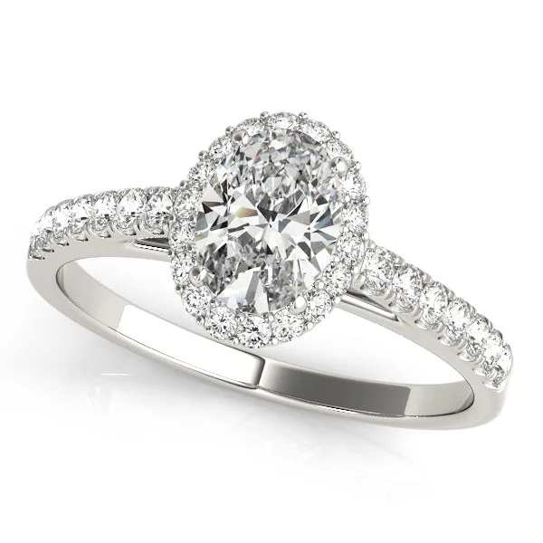 Ladies sleek band wedding rings -Halo Diamond Engagement Ring