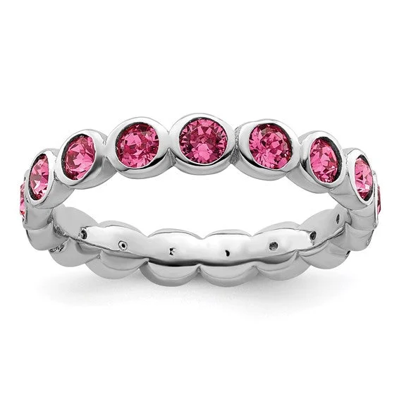 Ladies golden yellow rings -Sterling Silver Stackable Expressions October Pink Swarovski Eternity Ring