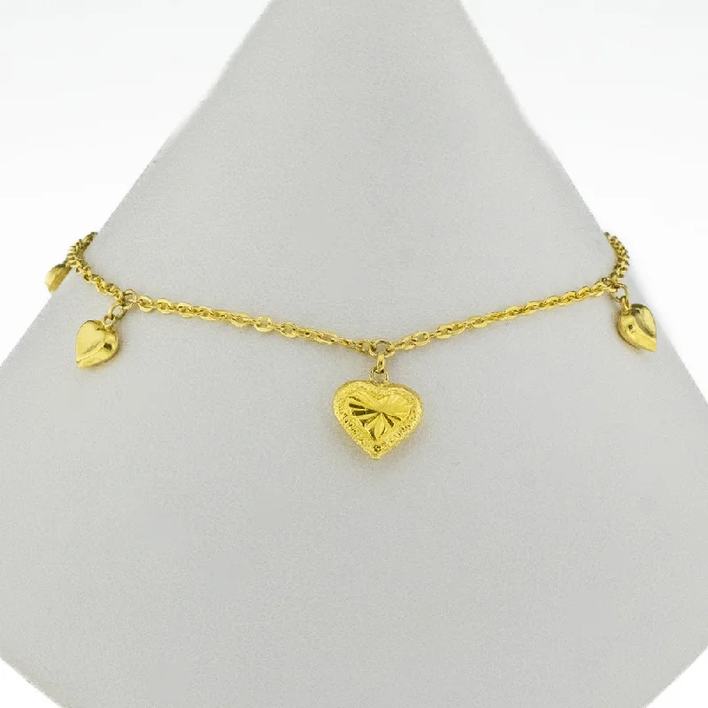 modern bracelets for women sleek style -Heart Charms Bracelet 7" in 23K Yellow Gold