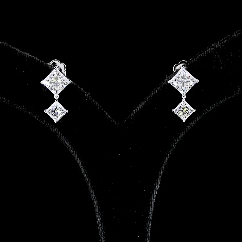 Ladies holiday cheer earrings -14K White Gold Lab Grown Diamond Princess Cut Dangling Earrings ER4329