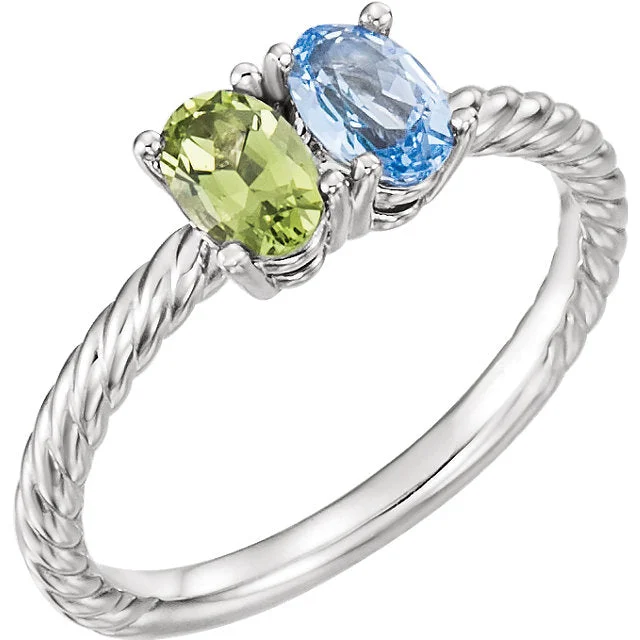 Ladies sisterly spark rings -Oval Birthstone Family Birthstone Ring with Twisted Rope Band