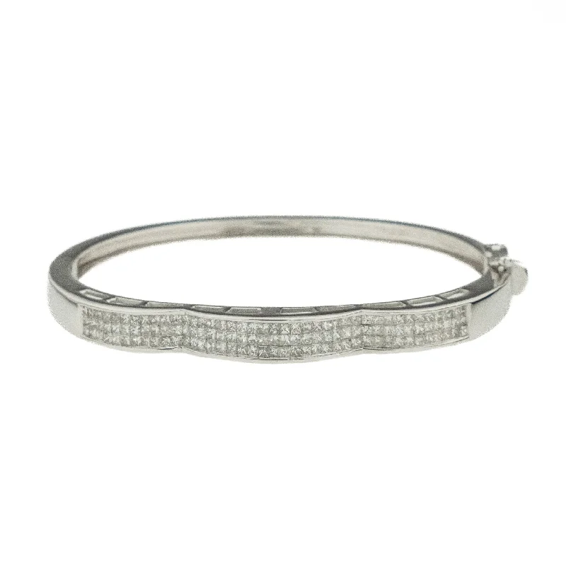 mixed metal bracelets for women -2.00ctw Diamond Invisible Set Bangle Bracelet in 14K White Gold