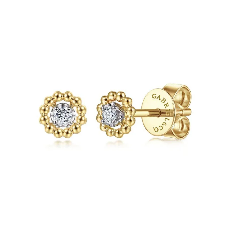 Ladies custom etched earrings -Gabriel & Co. - EG14080M45JJ - 14K Yellow-White Gold Diamond Pavﾂ Center and Bujukan Frame Stud Earrings