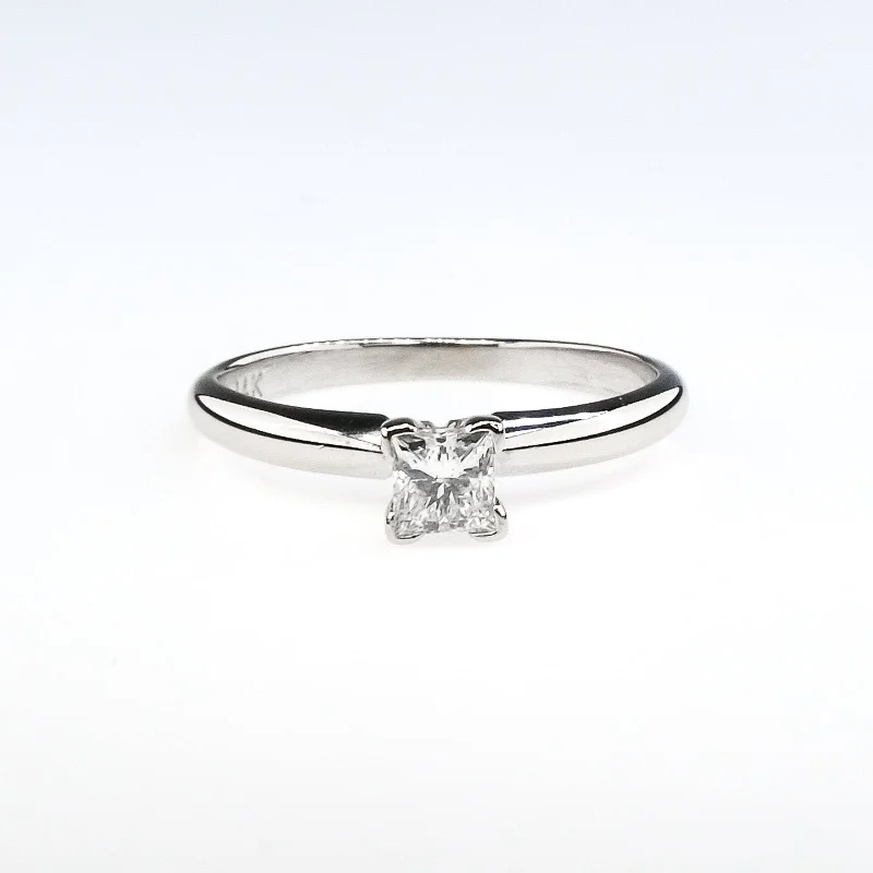 Ladies club vibe wedding rings -14K White Gold 0.30ct Princess Cut Diamond I1/I Solitaire Engagement Ring