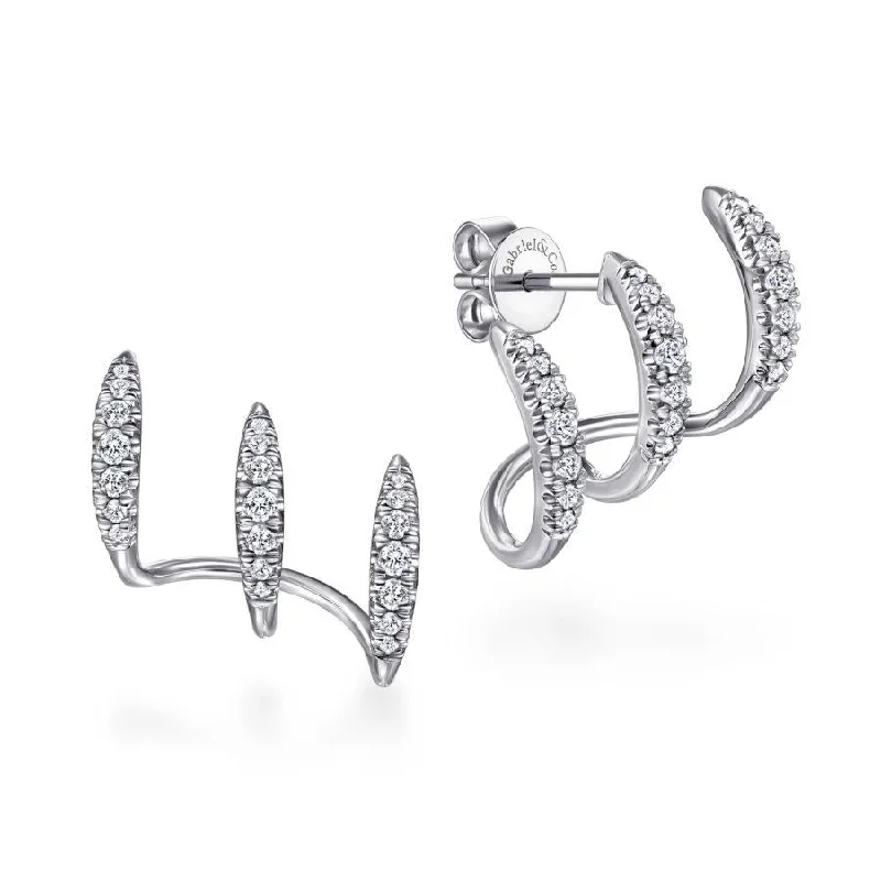 Ladies wave shine earrings -Gabriel & Co. - EG13652W45JJ - 14K White Gold Three Bar Diamond Stud Earrings