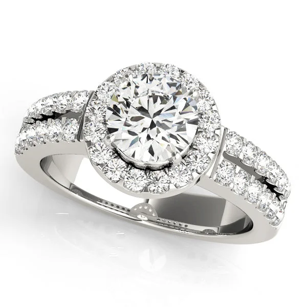 Ladies fine band wedding rings -Halo Diamond Engagement Ring