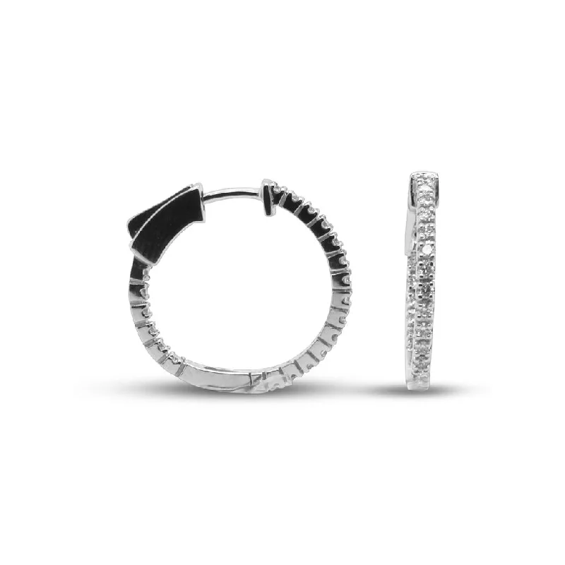 Ladies quirky spark earrings -14k White Gold Inside/Out Diamond Hoop Earrings