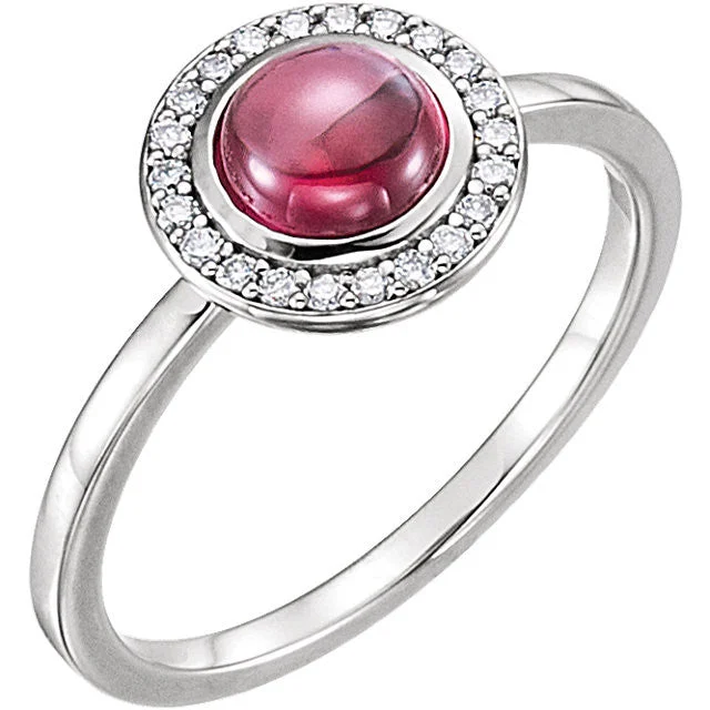 Ladies sunny breeze rings -14k Gold Rhodolite Garnet & 1/8 CTW Diamond Halo Ring - Rose, Yellow or White