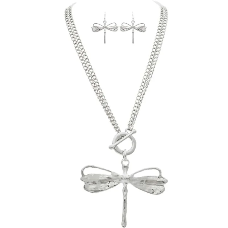 Ladies Necklaces for Volunteer Shine-Rain :  Silver Convertible 17-34" Dragonfly Necklace Set