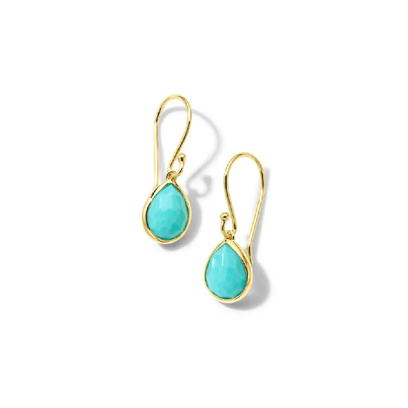 Ladies dazzling shimmer earrings -Ippolita 18k Yellow Gold Turquoise Teeny Teardrop Earrings