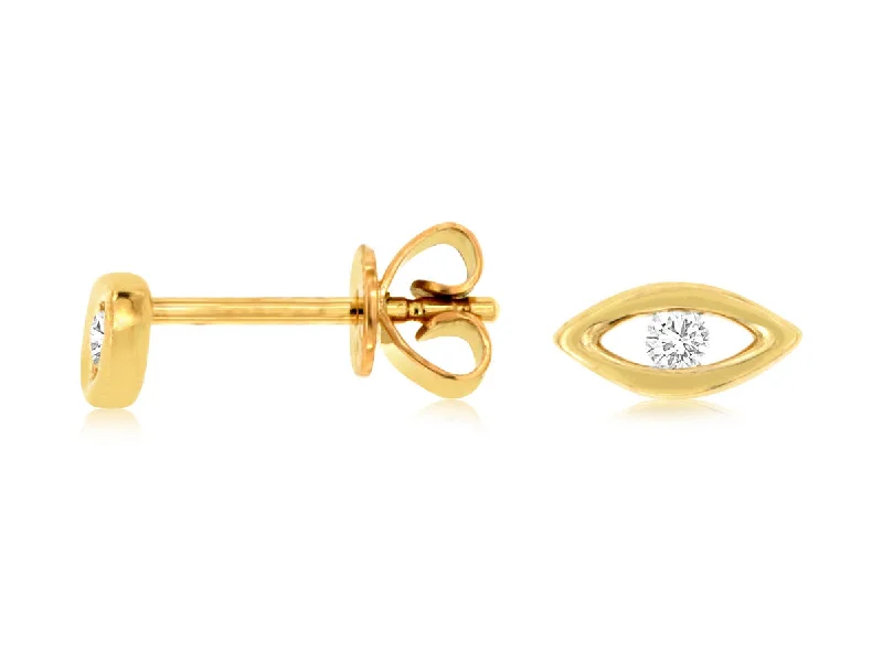 Ladies circular gleam earrings -Yellow Gold Diamond Evil Eye Stud Earrings