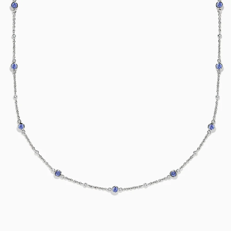 Ladies Necklaces with Brown Andalusite-14K White Gold Diamond and Tanzanite Stationary Necklace