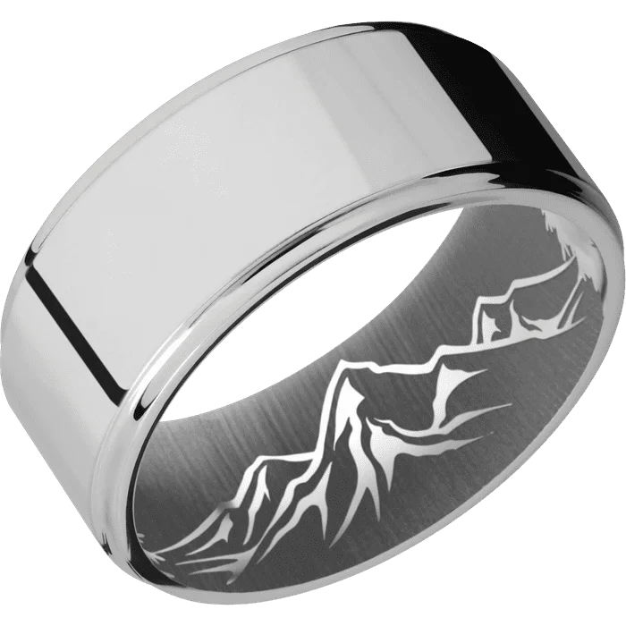 Ladies delicate floral rings -10mm wide Flat Grooved Edges Titanium Ring with Polish Finish / None Interior Pattern