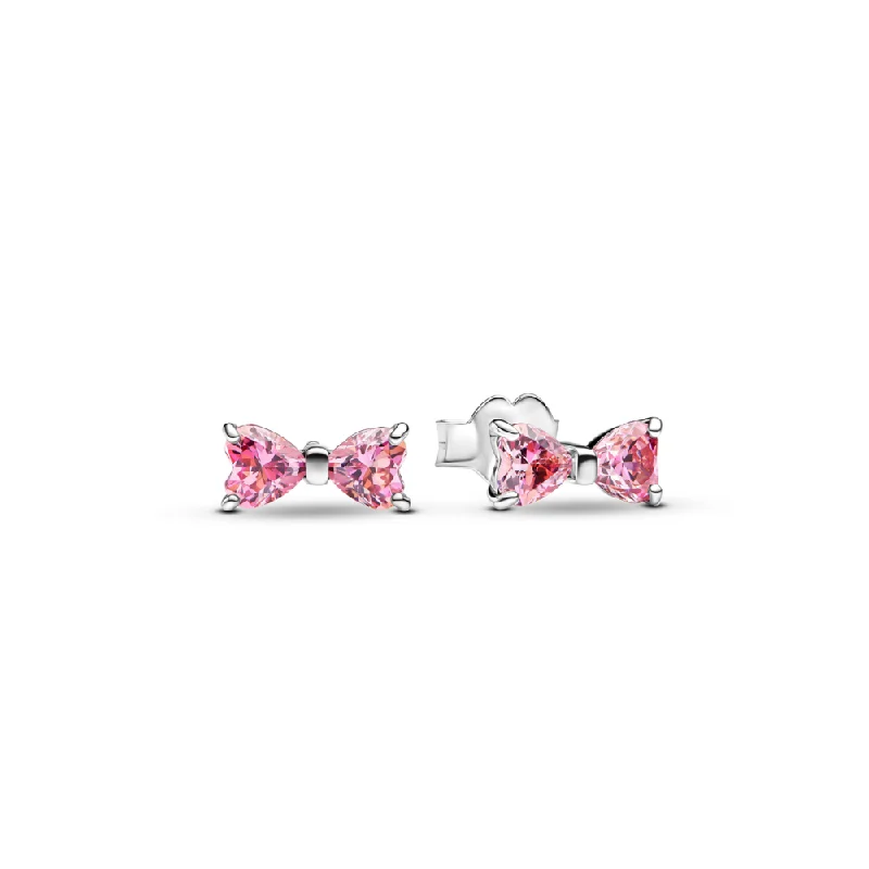 Ladies slim sparkle earrings -Sparkling Pink Bow Stud Earrings 293505C01