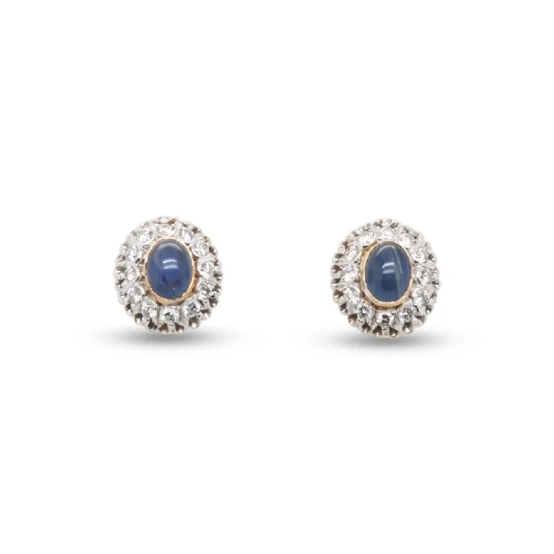 Ladies custom etched earrings -14k Two-tone Sapphire And Diamond Earrings