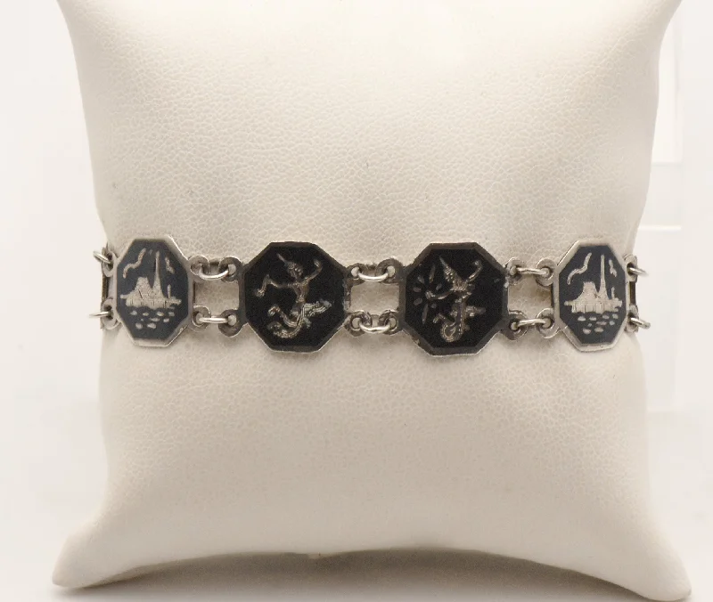 ladies silver bracelets ruby stones -Vintage Sterling Silver Siam Dancer Bracelet