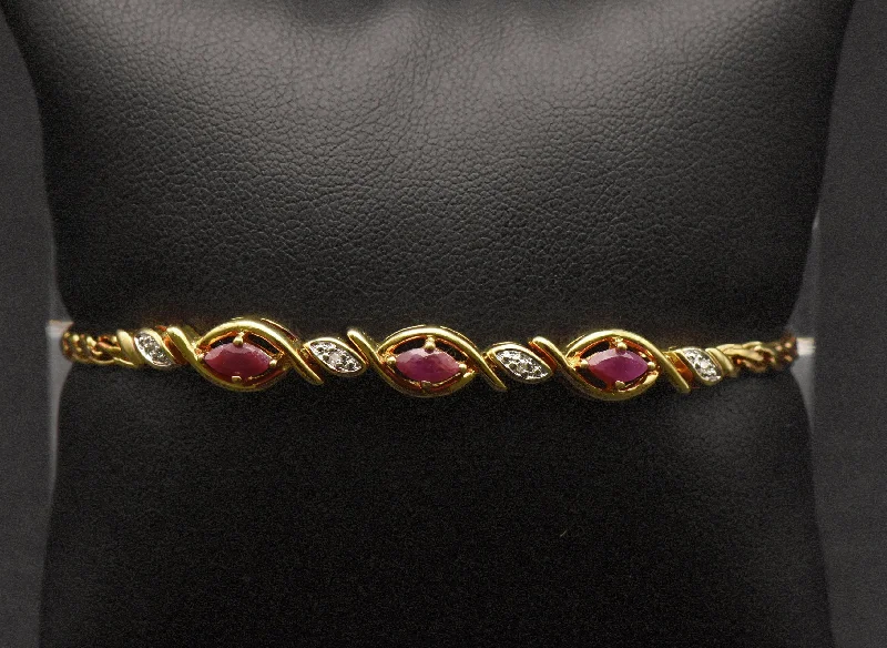 affordable bracelets for women budget -Vintage Rubies and Diamonds Gold Tone Sterling Silver Chain Bracelet - 7.25"