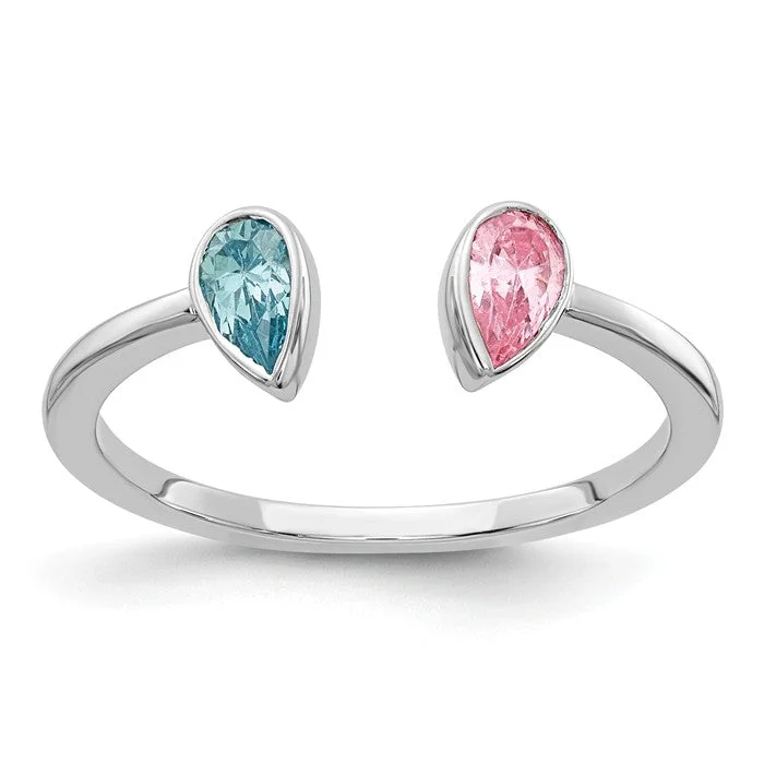 Ladies dreamy moonstone rings -14k White Gold Pear Blue Topaz And Pink Tourmaline Ring